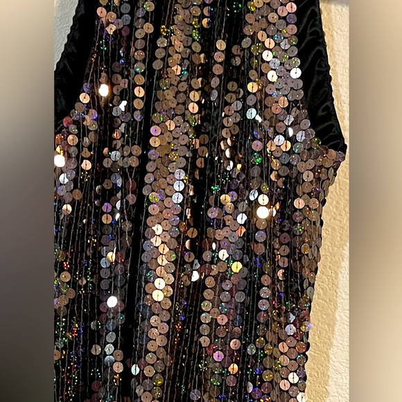 Adrianna Papell Evening Gown. Black lining with dark brown sequins. Size 8. - Picture 4 of 12